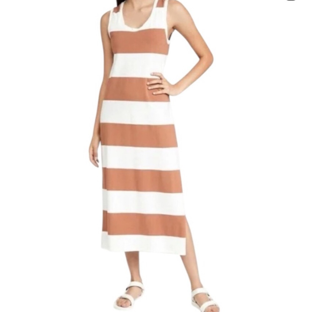 Z Supply Striped Sleeveless Maxi Dress in Cream and Rust